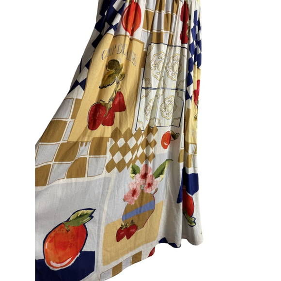 NWT Caroline Constas Linen blend Maxi Dress S White Blue Fruit Print - Picture 2 of 12